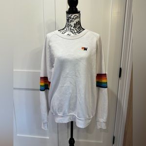 Aviator Nation Crew Pullover Sweatshirt Rainbow Stripes in L